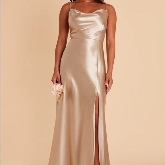 Lisa Long Dress - Shiny Satin Neutral Champagne - Picture 3 of 3